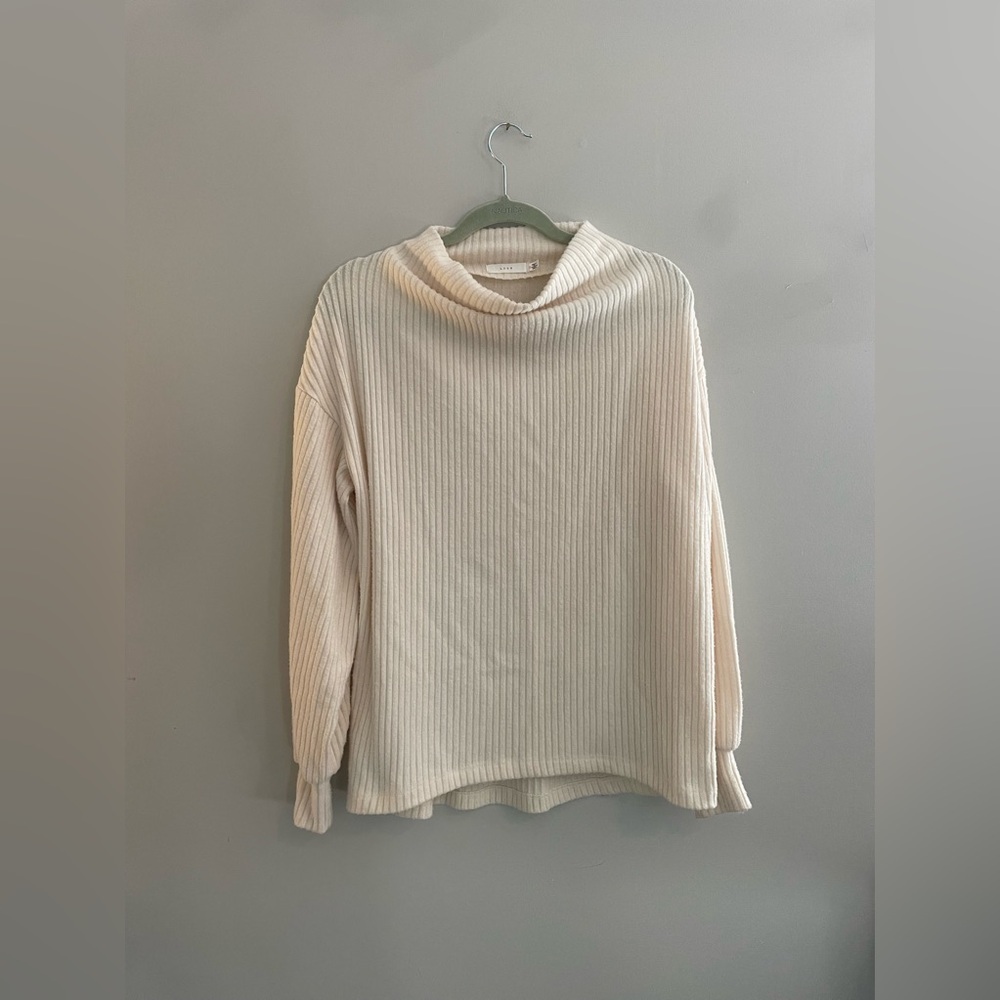 Lush Cream Ribbed Long Sleeve Mock Turtleneck Shirt